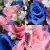 Grave Pot Artificial Silk Flowers Pink Roses/Rosebud & Blue Open Roses Memorial