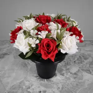 Grave Pot Artificial Flowers Red and White Open Roses Memorial Crem