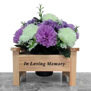 Grave Pot Artificial Wood Memorial Bench Lilac Honeydew Carnations Main Image