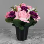Grave Pot Artificial Pink Roses/Rosebud & Purple Open Roses Thumbnail