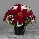 Grave Pot Artificial Christmas Red Poinsettias/Ivory Carnations & Cones Thumbnail