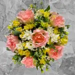 Grave Pot Artificial Pink Roses Yellow Mini Roses Memorial Thumbnail