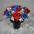 Grave Pot Artificial Flowers Red & Blue Open Roses with White Plastic Gyp Crem