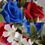 Grave Pot Artificial Red & Blue Open Roses with White Plastic Gyp Thumbnail